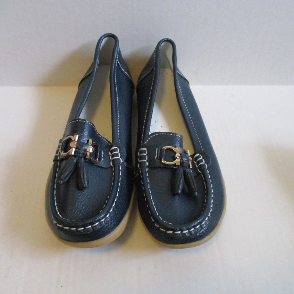 *CILOOL Navy Blue Pebbled Loafer Moccasin Flats - Picture 4 of 7